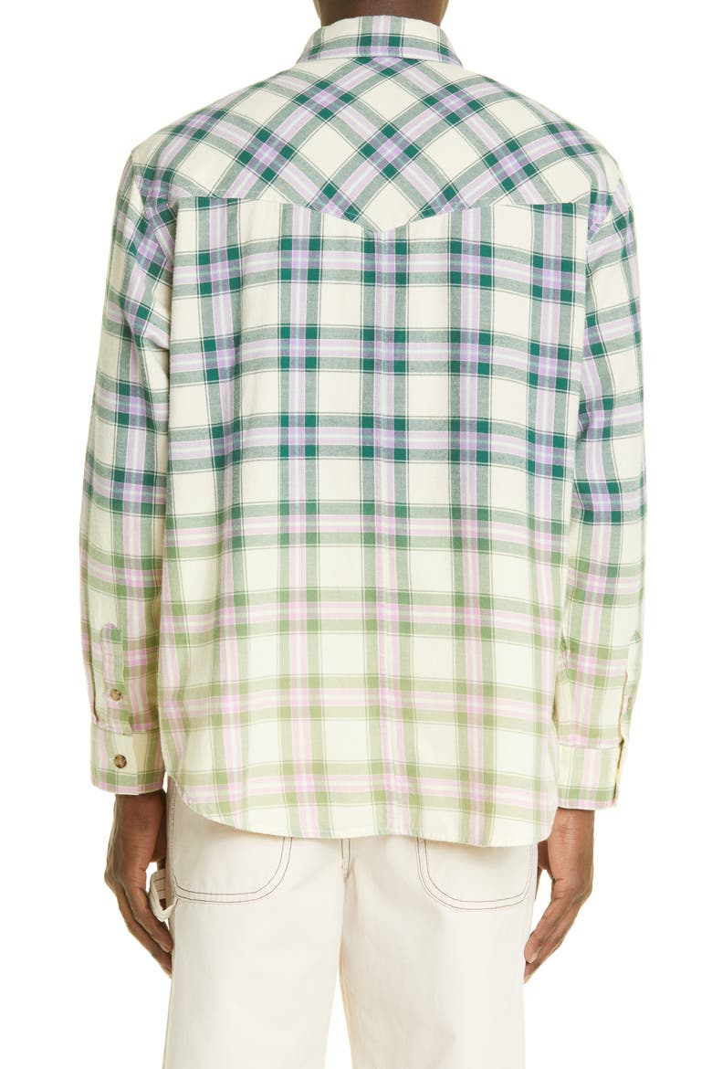 Manem Ombré Plaid Cotton Button-Up Shirt, Alternate, color, GREEN/ LILAC GRLC