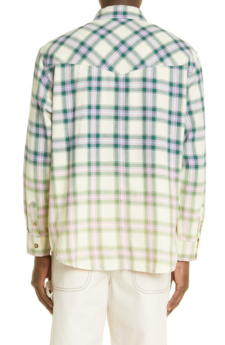 Isabel Marant Manem Ombré Plaid Cotton Button-Up Shirt, Alternate, color,