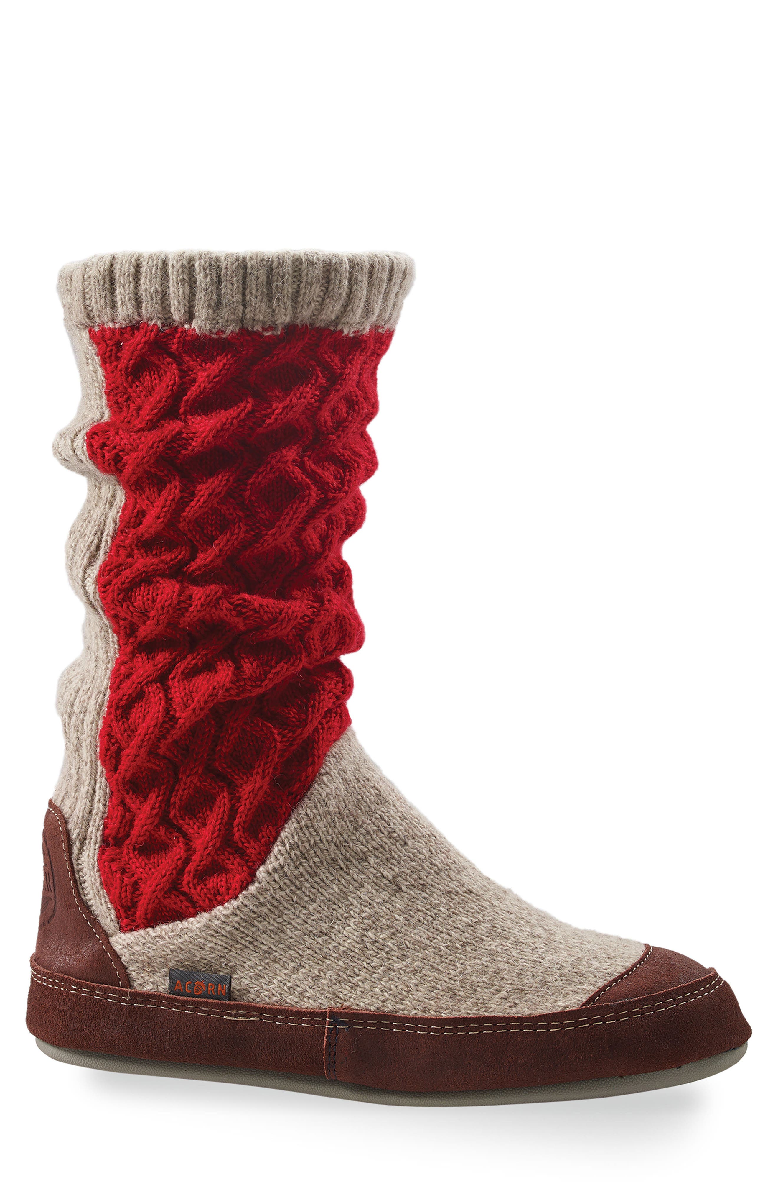 Slouch Slipper Boot, Alternate, color, RED CABLE FABRIC