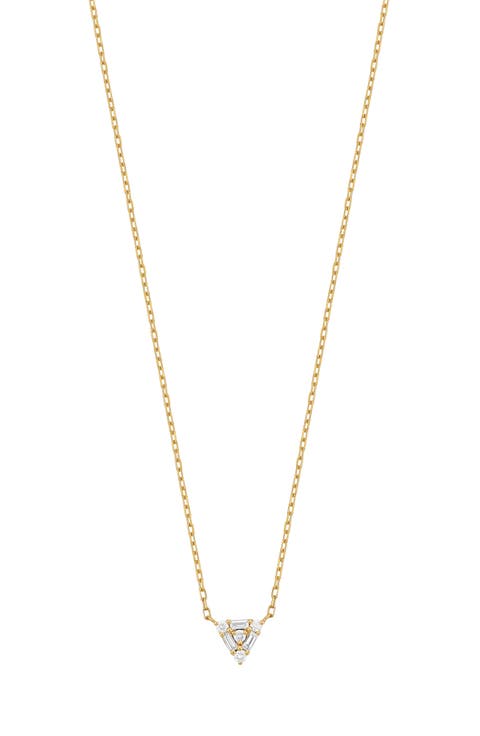 18K Yellow Gold Diamond Triangle Pendant Necklace