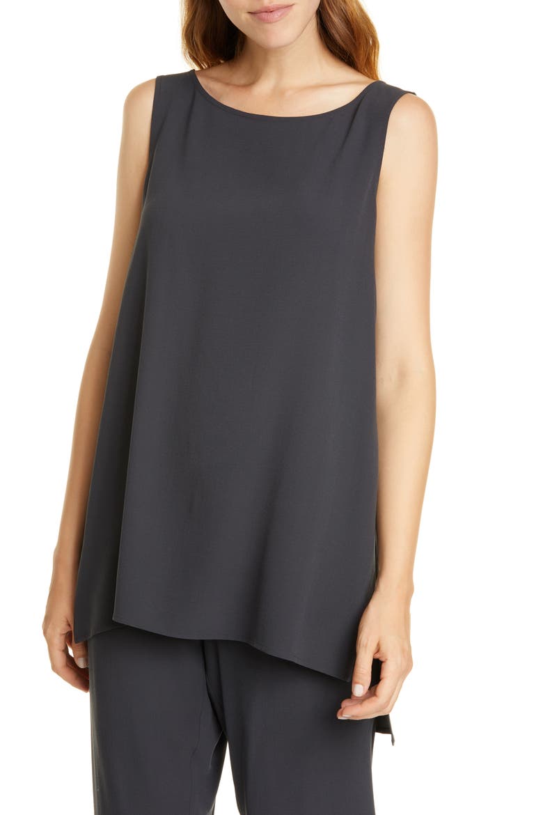 Silk Crepe Bateau Neck Shell, Main, color, CHARCOAL