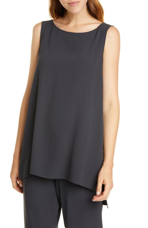 Silk Crepe Bateau Neck Shell (Regular & Petite)
