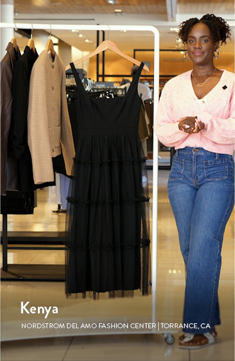 Mesh Overlay Tiered Midi Cocktail Dress, sales video thumbnail