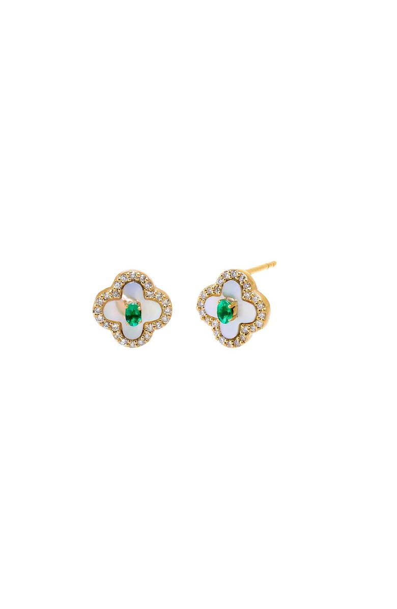 BY ADINA EDEN Diamond Pave & Emerald Clover Stud Earring 14K, Main, color,