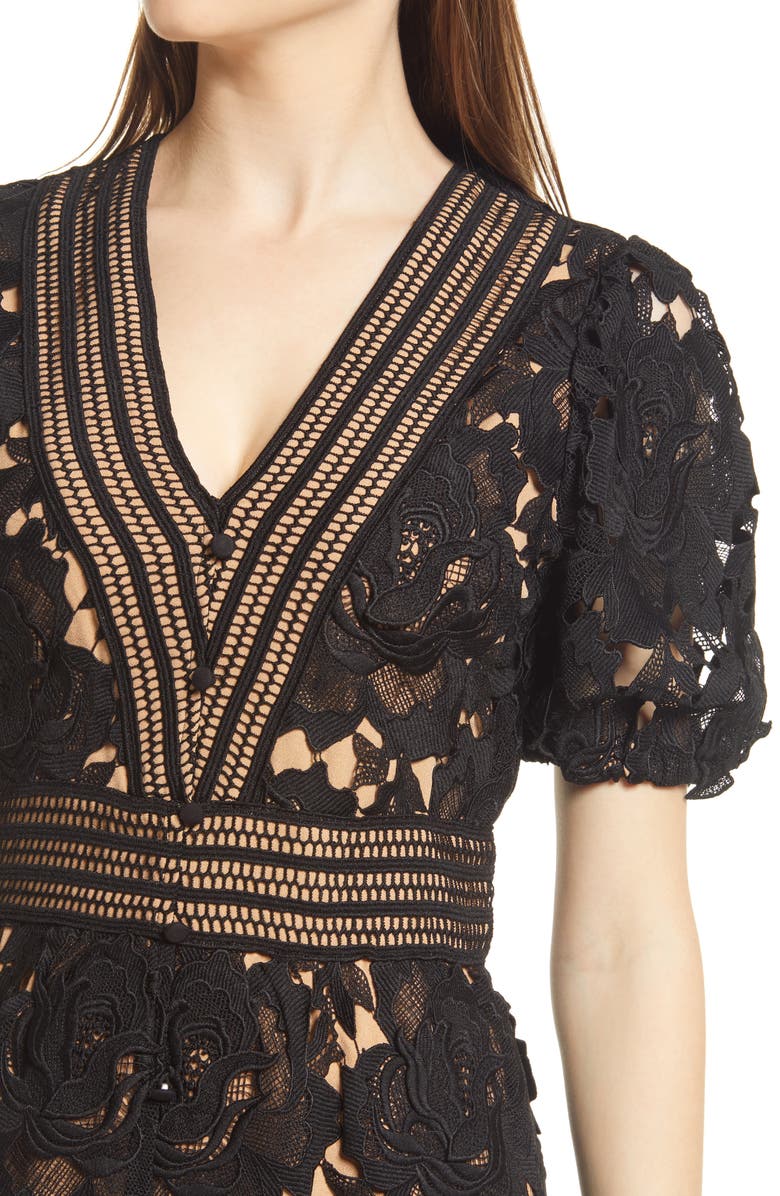 Adelyn Rae Adrian Crochet Lace Midi Dress, Alternate, color, 