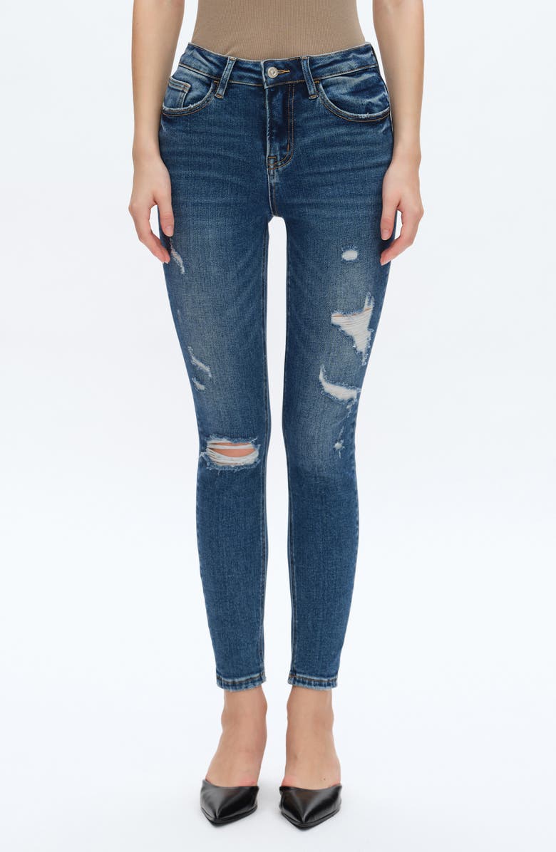 Bayeas Ripped High Waist Ankle Skinny Jeans, Main, color, Medium Blue