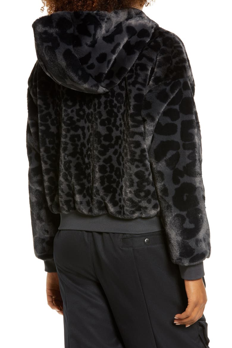 Women's Court-to-Runway Animal Print Faux Fur Pullover Hoodie, Alternate, color, DARK SMOKE GREY/ GOLD