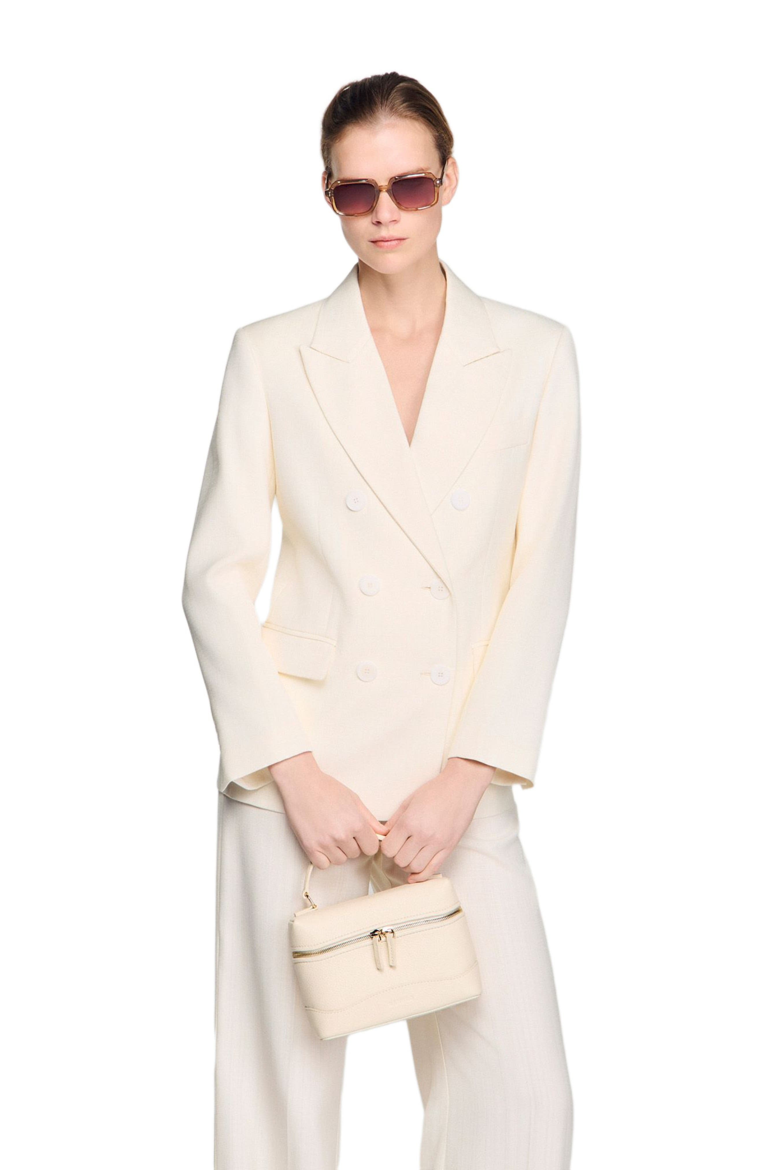 SANDRO Grained leather Tangolino bag, Alternate, color, Ecru