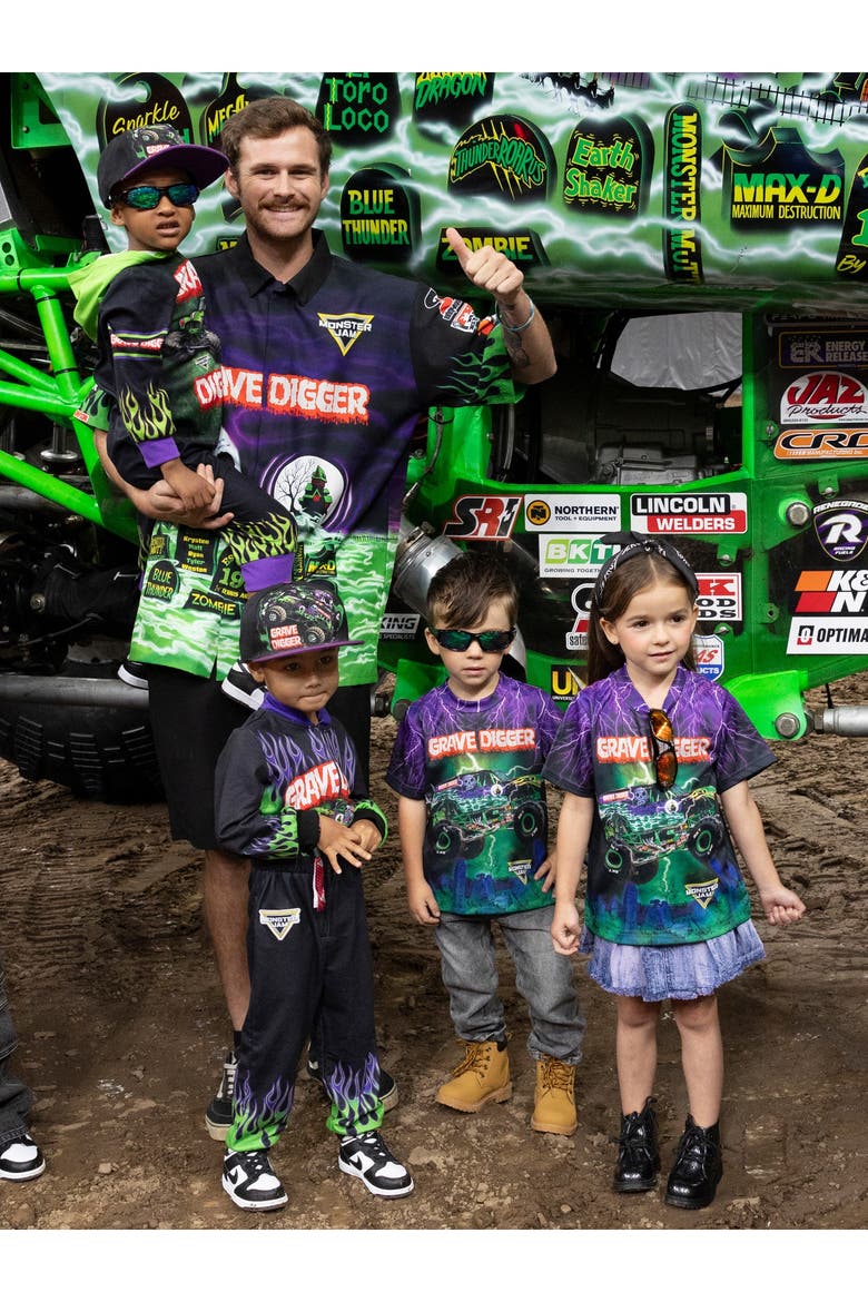 Grave Digger Short Sleeve Button Down Shirt, Alternate, color, Grave Digger Green