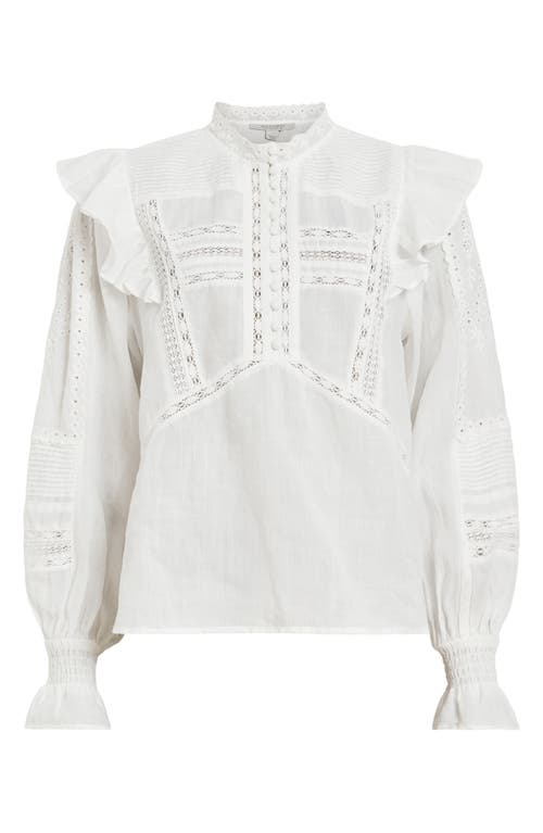 Allsaints Womens Chalk White Heather Lace-trim Long-sleeve Cotton Blouse In Chalk White