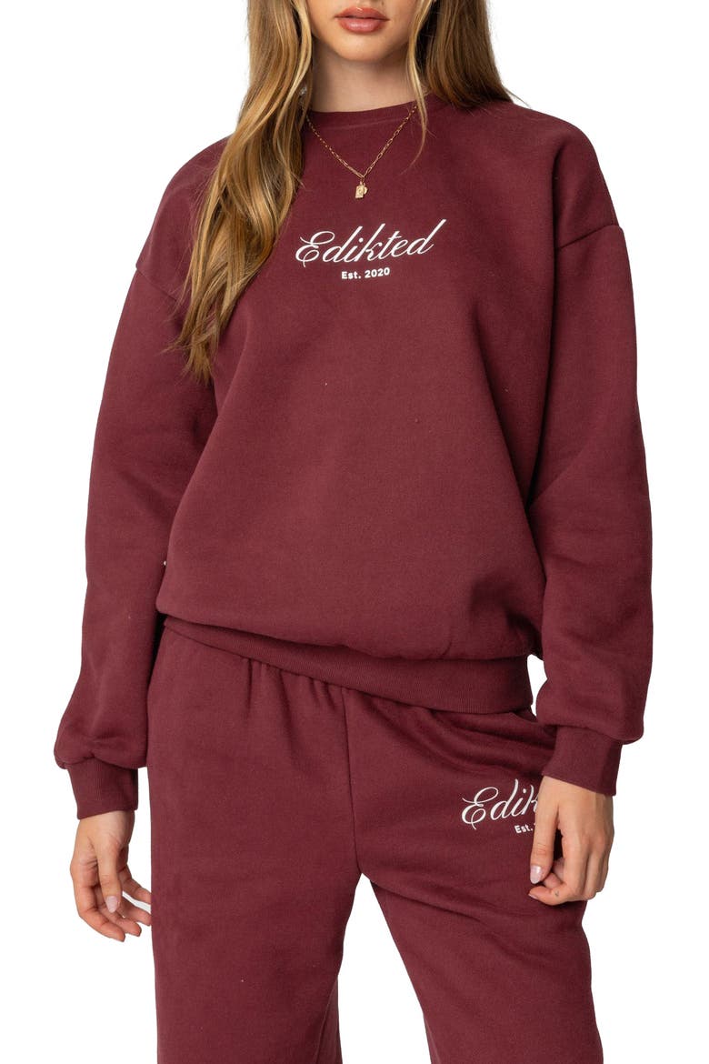 Get Edikted Relaxed Sweatshirt, Main, color, BURGUNDY