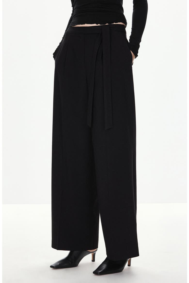 Tie Waist Pleated Wide Leg Pants, Main, color, BLACK