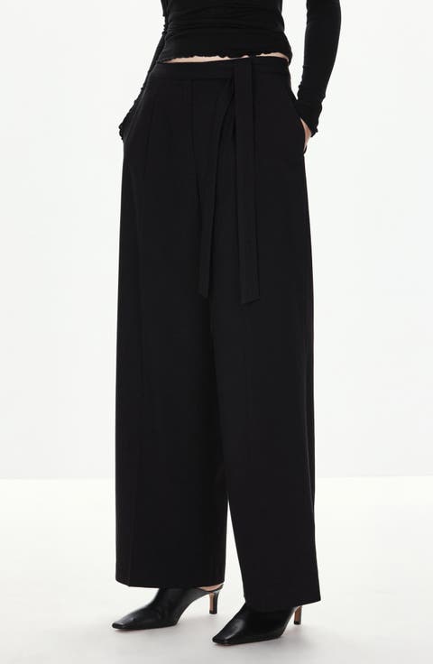 Tie Waist Pleated Wide Leg Pants