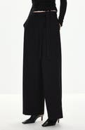 MANGO Tie Waist Pleated Wide Leg Pants