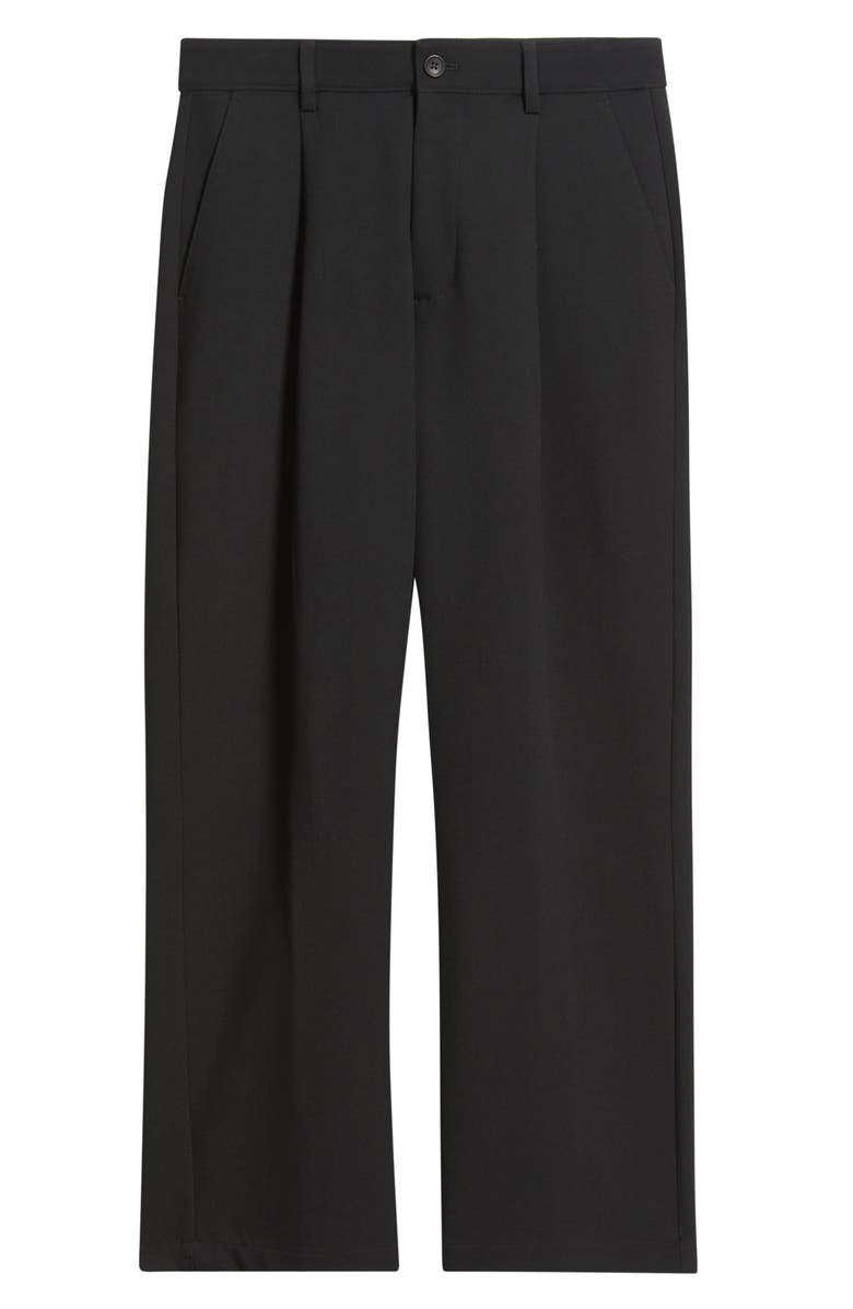 Open Edit Relaxed Pleated Stretch Twill Pants, Alternate, color, Black