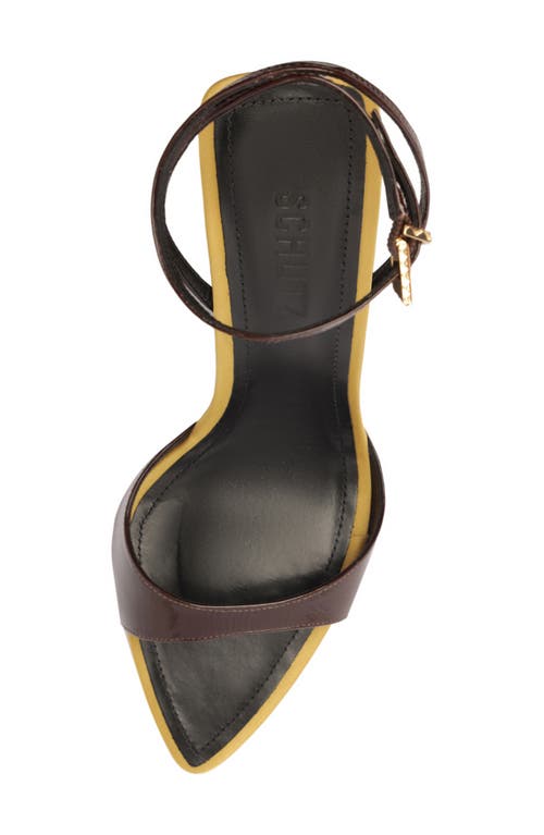 Schutz Elodie Ankle Strap Pointed Toe Wedge Sandal In Brown