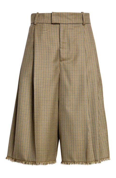 Check Wool Pleated Bermuda Shorts