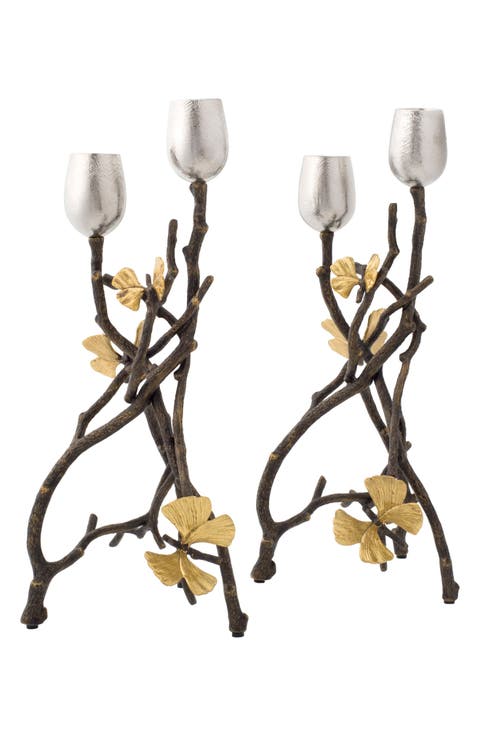 Butterfly Ginkgo Set of 2 Candleholders