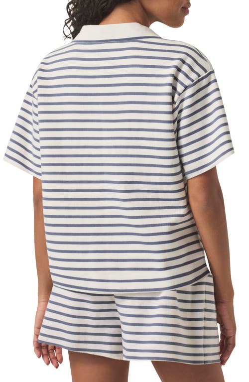 Splendid Cassie Stripe Terry Johnny Collar Polo In Blue