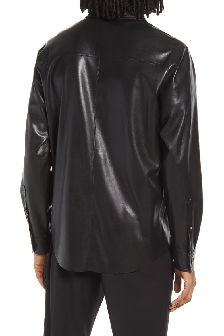 Declan Faux Leather Button-Up Shirt, Alternate, color, BLACK