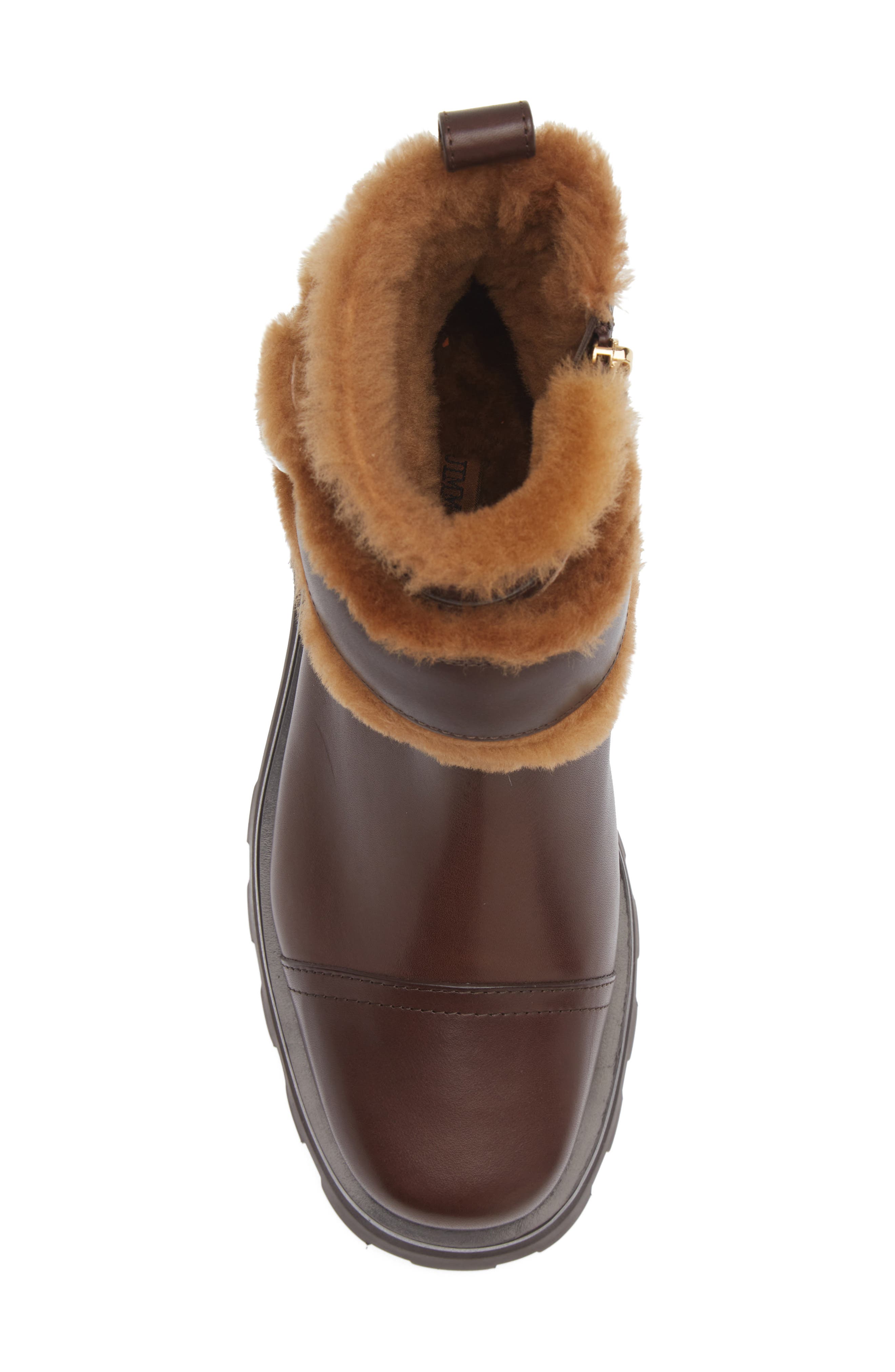 Meena Suede & Genuine Shearling Bootie, Alternate, color, CHOCOLATE/ TEDDY