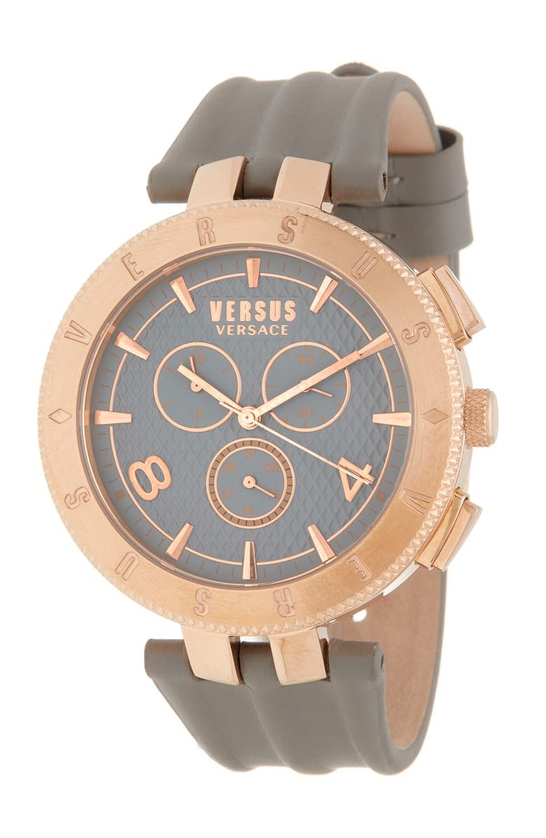VERSUS Versace Men's Logo Gent Chronograph Leather Strap Watch, 44mm, Main, color, 