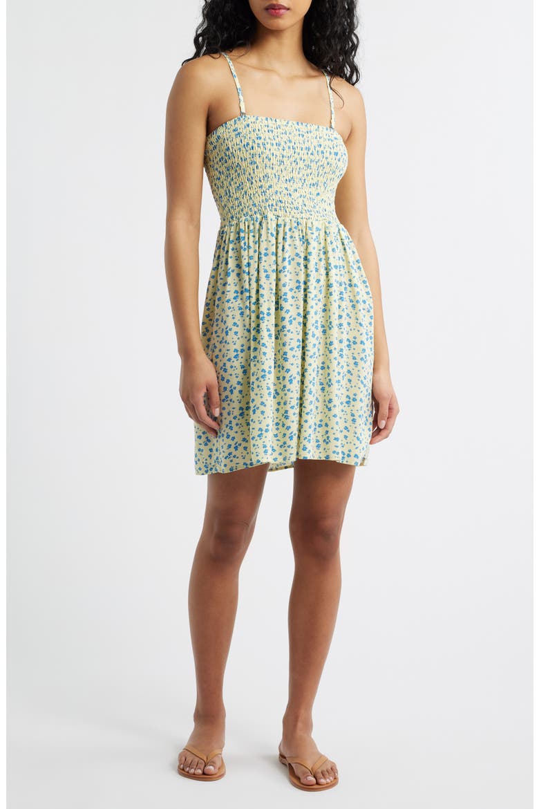Surf Side Smocked Strapless Minidress, Alternate, color, LIGHT YELLOW