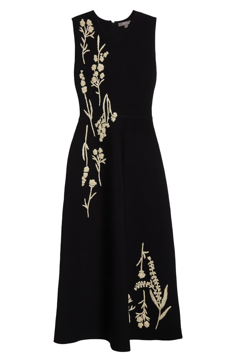 Lela Rose Hailey Floral Raffia Embroidered Knit Fit & Flare Dress, Alternate, color, Black