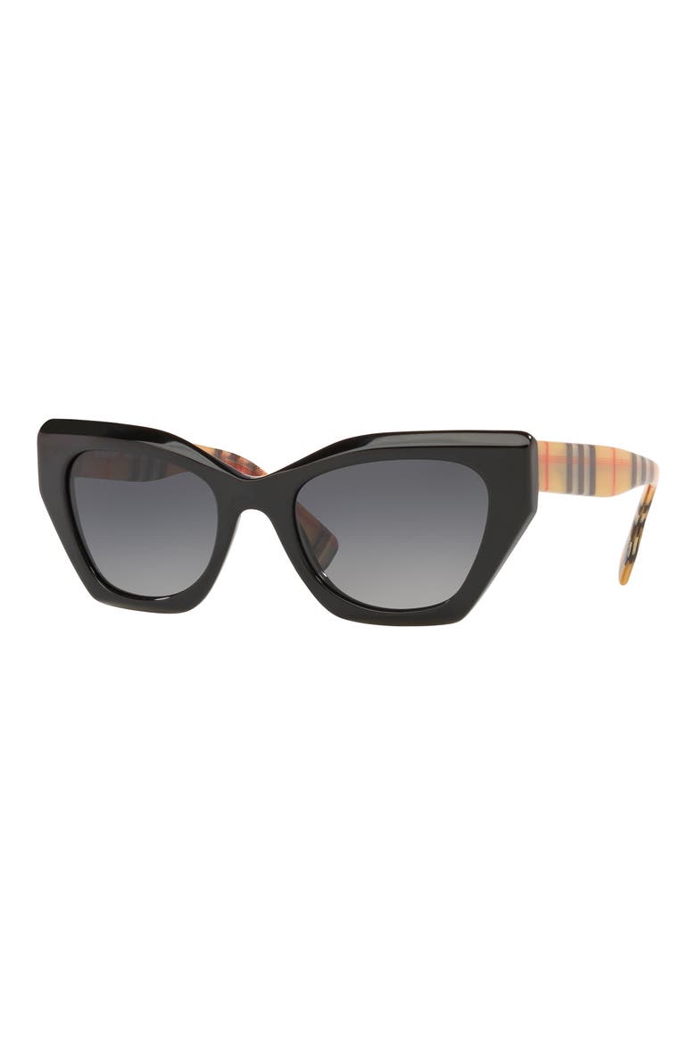 52mm Polarized Cat Eye Sunglasses, Main, color, BLACK/ DARK GREY GRAD