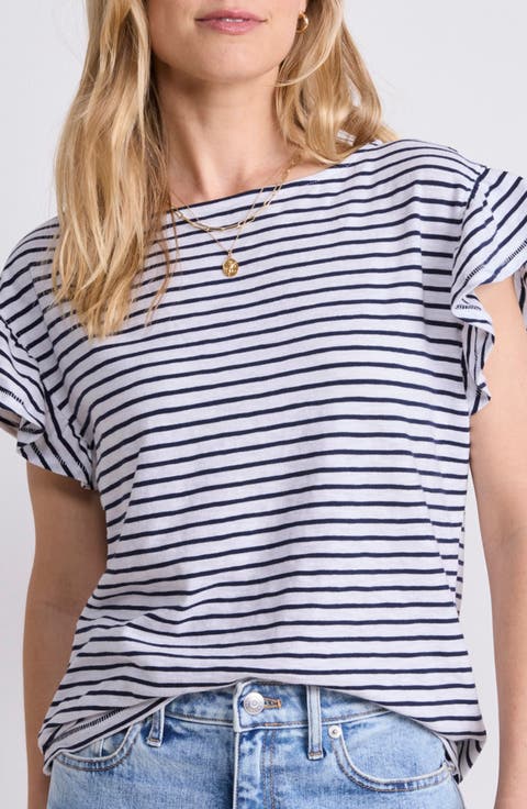 売れ筋商品|||サンクチュアリー カットソー トップス レディース Women's Striped Boat-Neck Long-Sleeve T-Shirt Sky Blue/white Stripe WSLCN Womens Casual Long Sleeve T-Shirt Boat Neck Slim