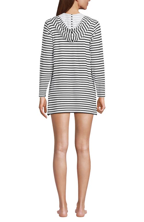 Lands' End Cotton Jersey Long Sleeve Hooded Swim Cover-up Dress In White