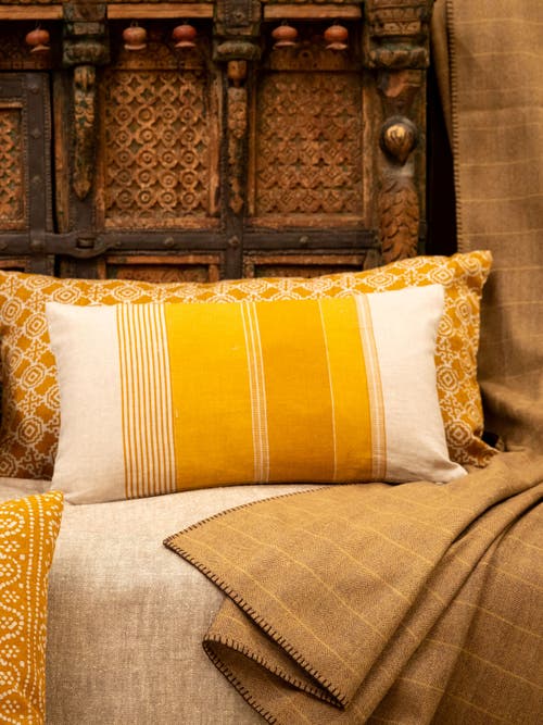 Alamwar Stripe Ochre Pillow Cover In Ochre