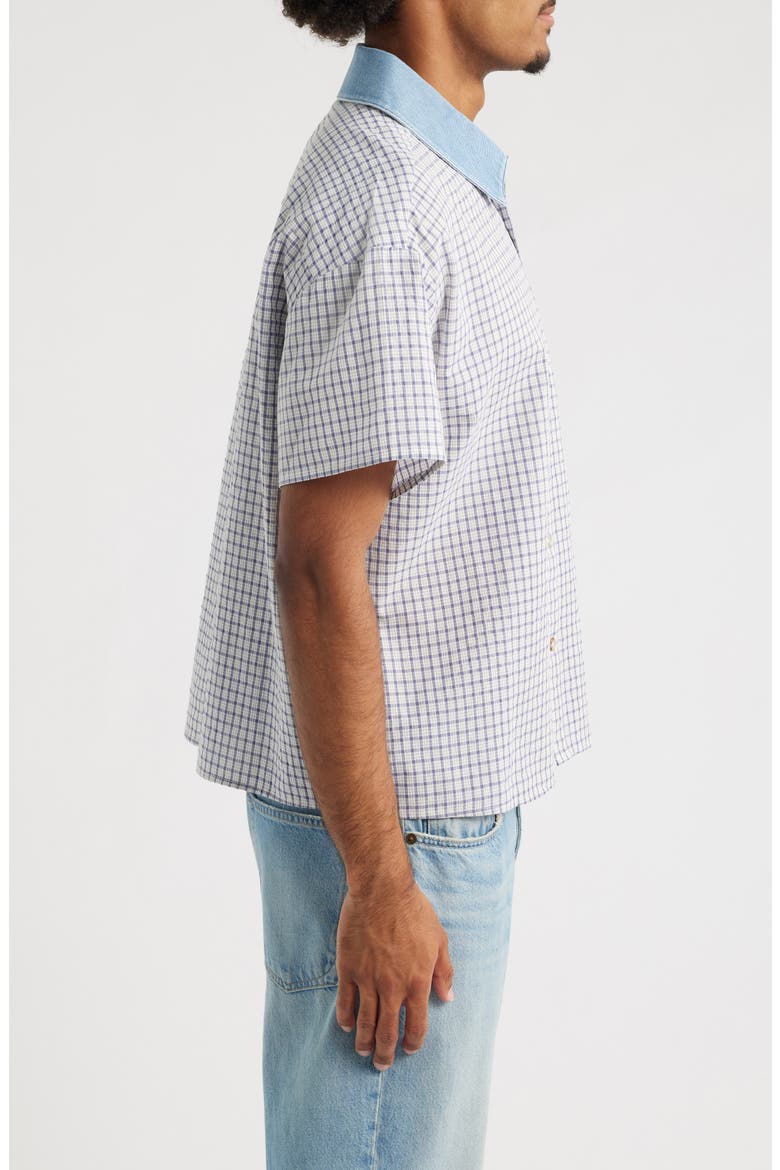 Contrast Collar Short Sleeve Button-Up Shirt, Alternate, color, SUMMER PLAID