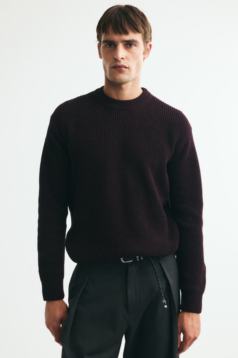 Relaxed-Fit Rib-Knit Sweater, Main, color, Dark purple