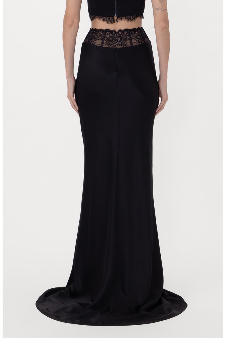 Lila Satin Trumpet Maxi Skirt, Alternate, color, BLACK