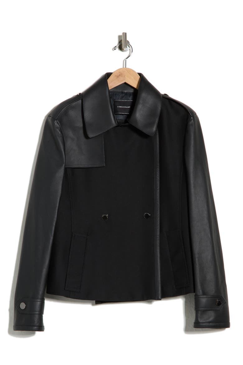 Wool Blend & Lambskin Leather Jacket, Alternate, color, BLACK