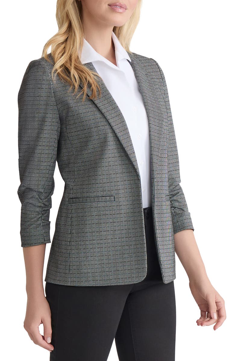 Jones New York Ruched Sleeve Blazer, Alternate, color, Pacific Navy Multi