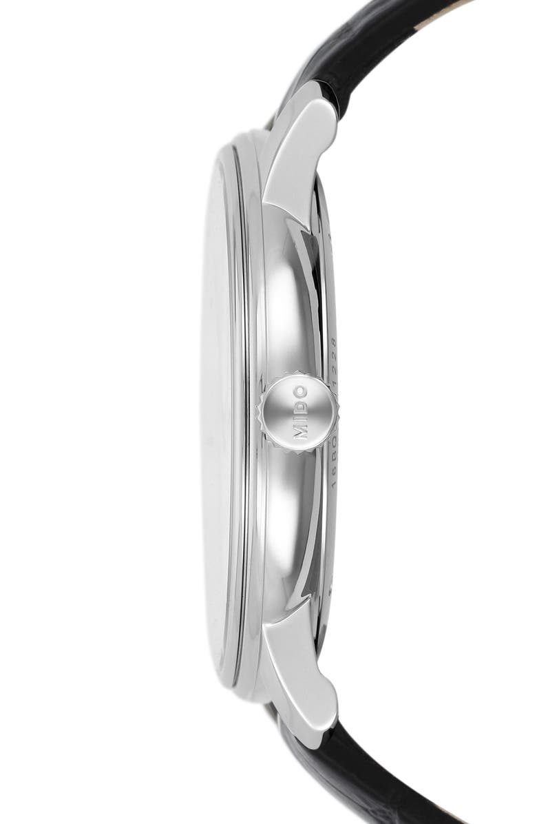 MIDO Baroncelli Heritage Automatic Leather Strap Watch, 39mm, Alternate, color, 