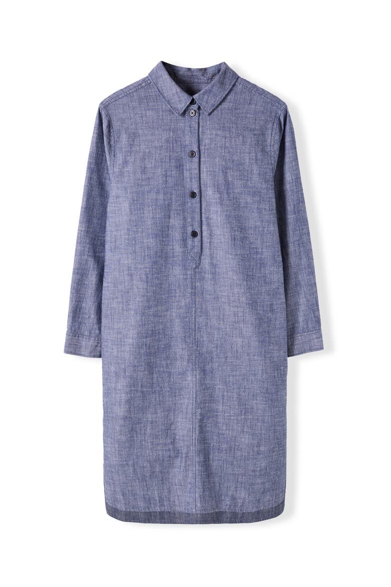 Chambray Long Sleeve Knee Length Dress, Alternate, color, Indigo