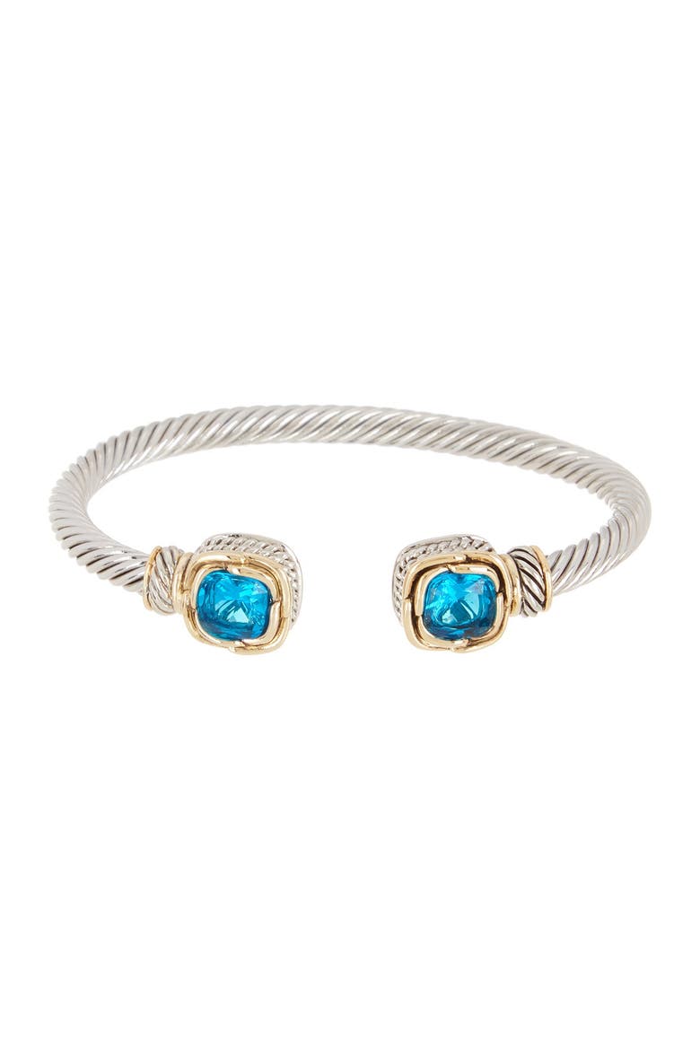 Twisted Cable Blue Topaz Cuff Bracelet, Main, color, TWO TONE