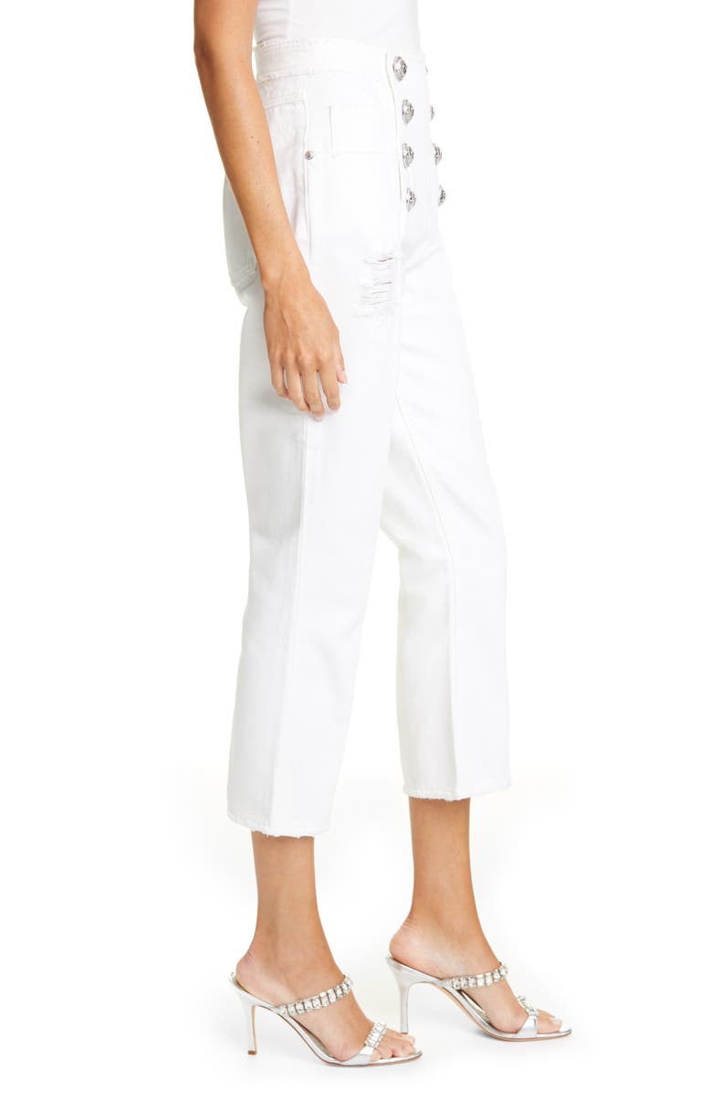 Balmain Button Front Crop Flare Jeans, Alternate, color, 
