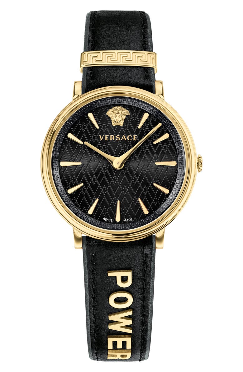 Versace Manifesto Leather Strap Watch, 38mm, Main, color,