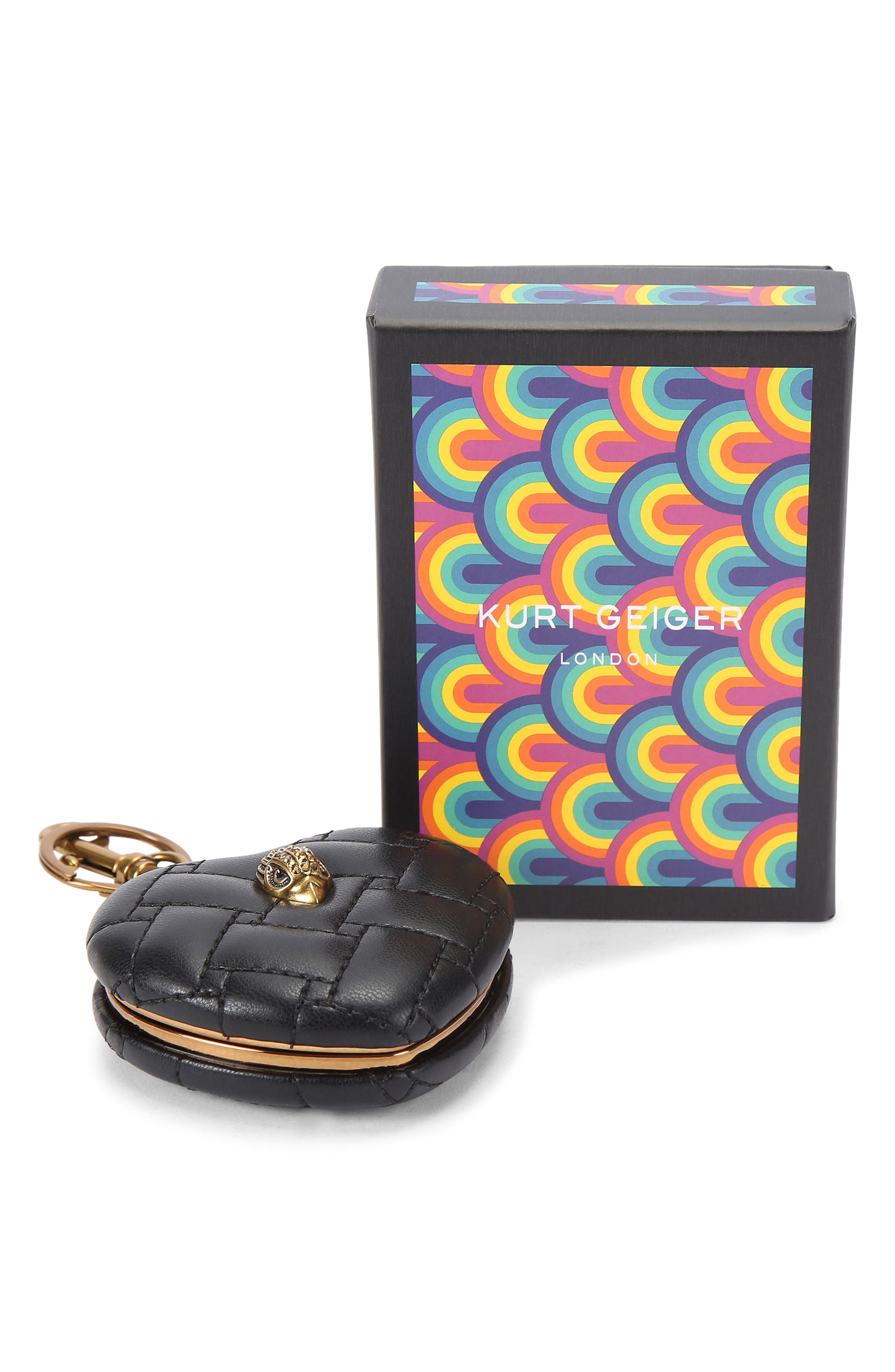 Kurt Geiger London Kensington Heart Mirror Bag Charm, Alternate, color, Black