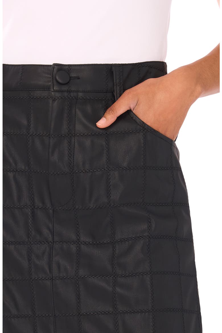 Windowpane Textured Faux Leather Skirt, Alternate, color, RICH BLACK