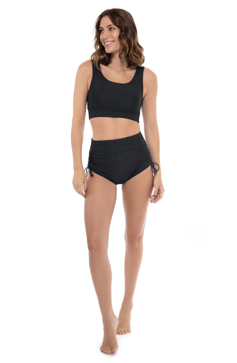 Coolibar Bikini Swim Crop Top - UPF 50+ Sun Protection - Spring Garden, Alternate, color, Black
