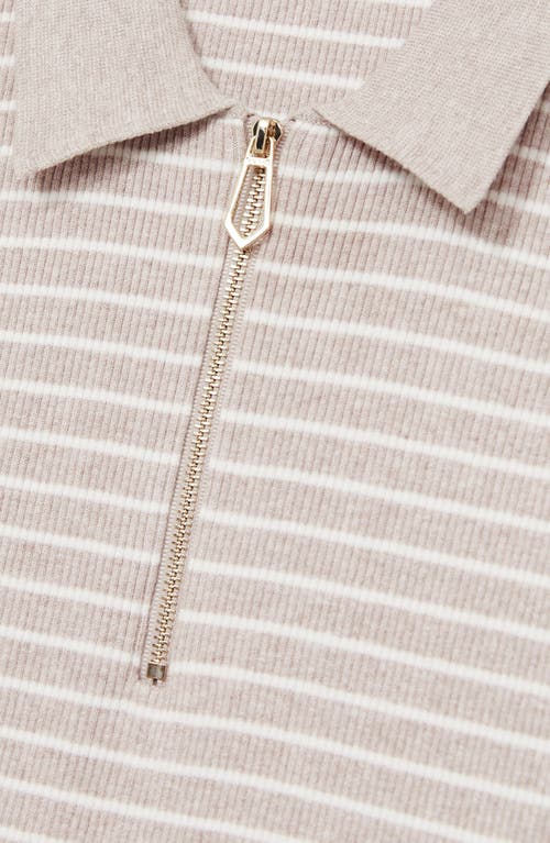 Reiss Fallow Half Zip Stripe Knitted Polo Shirt In Oatmeal Melange