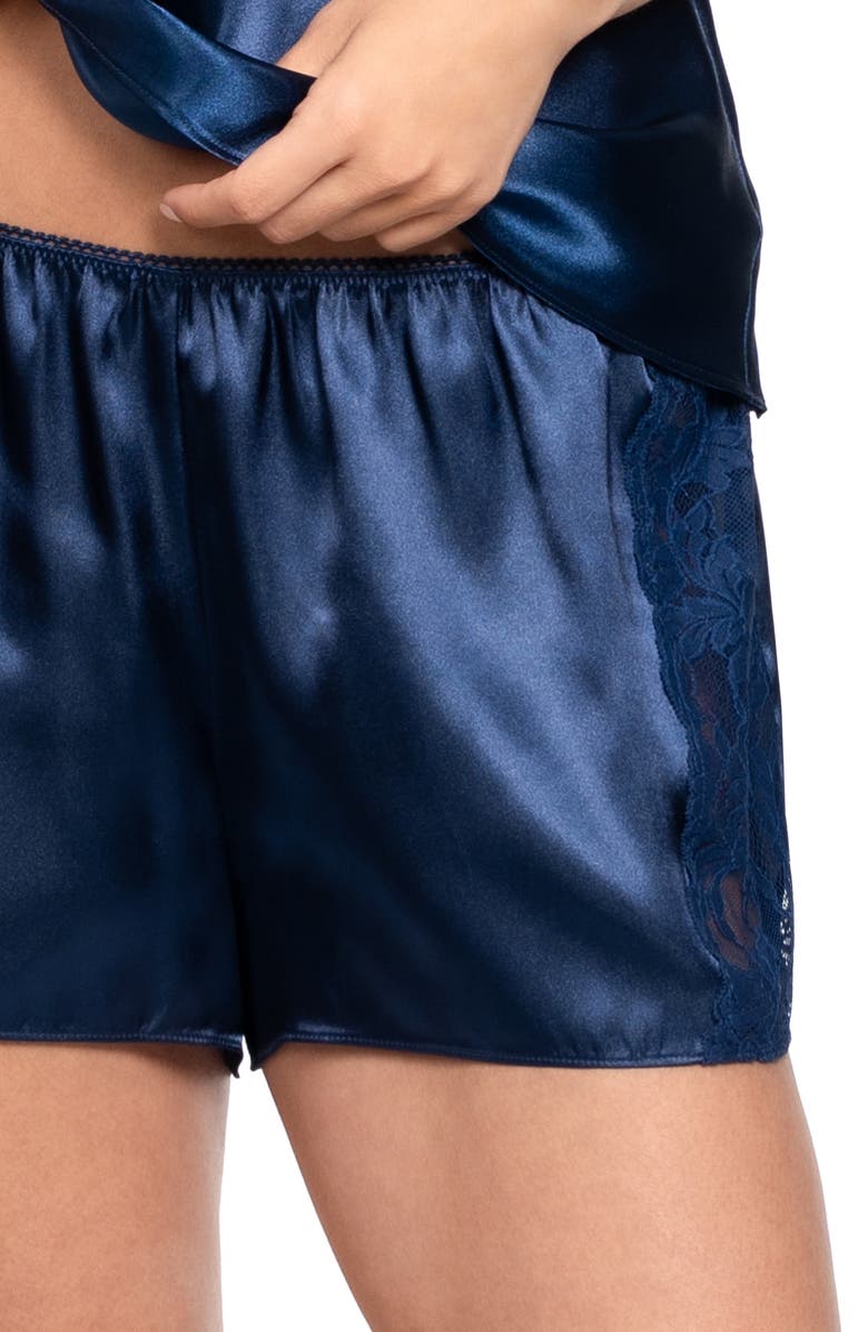 In Bloom by Jonquil Love Story Lace Trim Satin Pajamas, Alternate, color, Navy