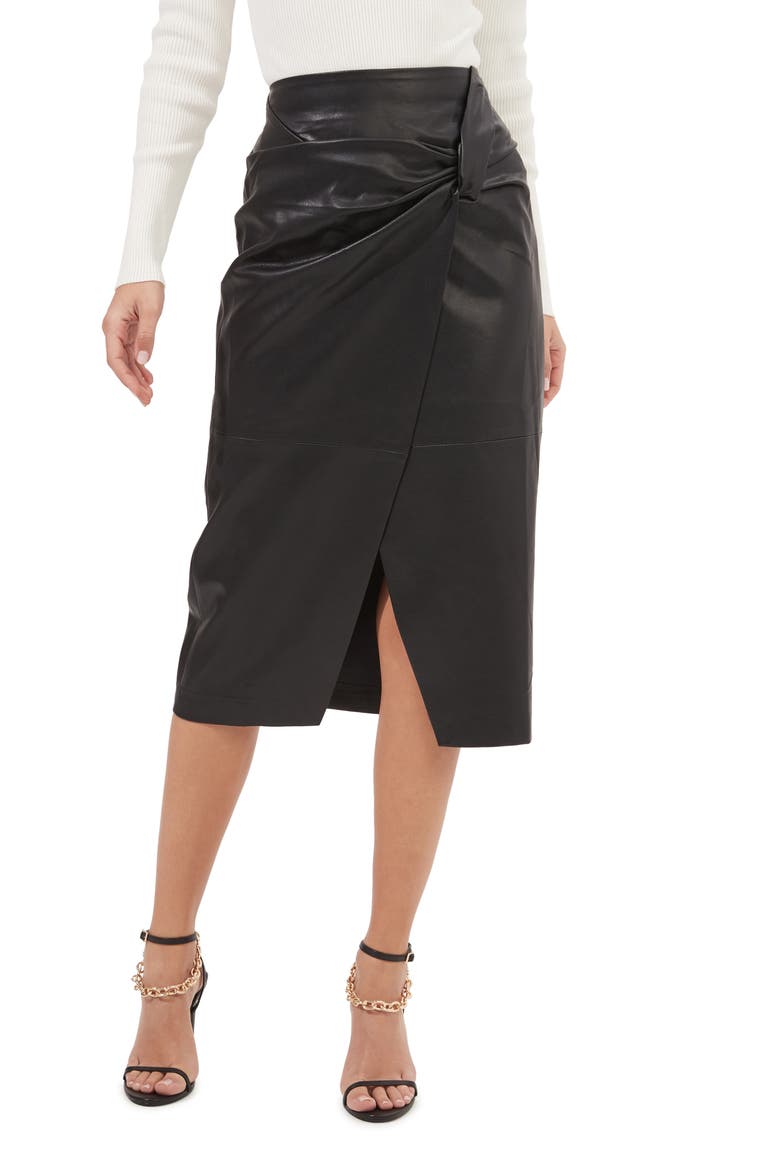 Kari Faux Leather Midi Skirt, Main, color, BLACK