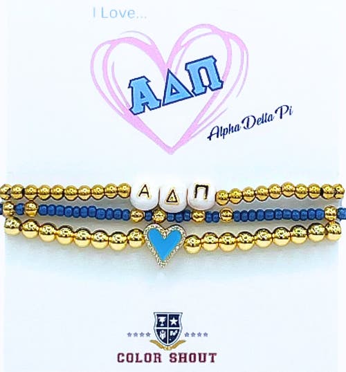 Color Shout Alpha Delta Pi Love My Sorority Bracelet Stack In Gold