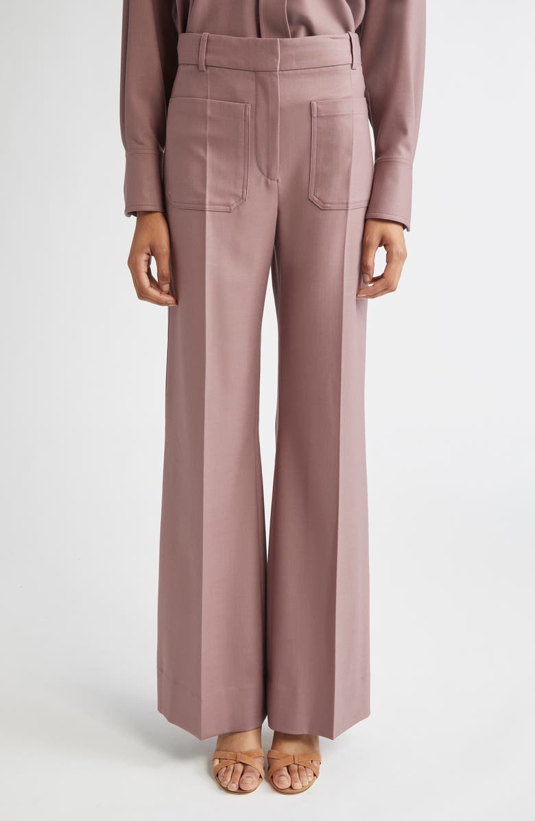 Victoria Beckham Alina High Waist Flared Trousers, Main, color, Mauve
